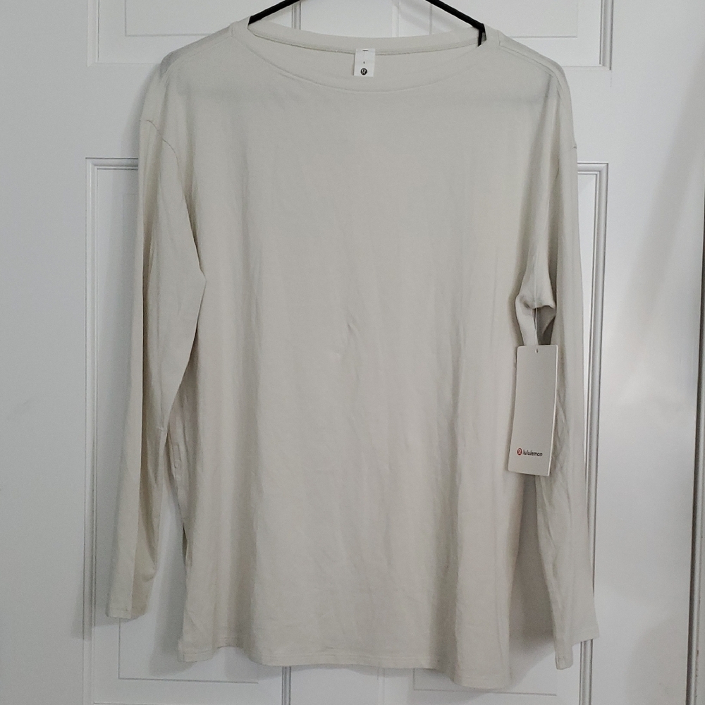 NWT Lululemon Relaxed Fit Boatneck Long Sleeve Shirt Sz 4 Bone